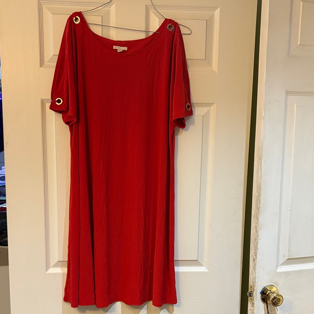 Vibrant Red Mini Dress with Grommet Accents